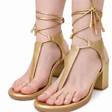 Sandália Feminina Salto Alto Bloco 6,0cm Dedo Amarração Moda Verão Casual Moderna Promoção