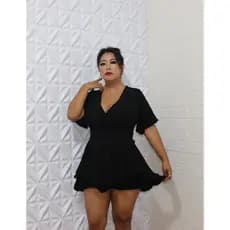 Macacão Vestido Macaquinho Vestido Elegante Manga Curta Shot Saia sexi