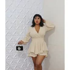Macacão Macaquinho Vestido Manga Longa Cumprida Short Saia Por Baixo Festa Verão