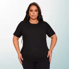 Camiseta Plus Size 100% Algodão Penteado Premium Feminino Manga Preto Cinza Branco