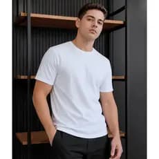 Camiseta Masculina Básica Clássica Algodão Penteado Lisa