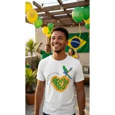 Camiseta Algodao Basica Estampa Brasil Arara Verde Amarelo Azul Brasil Copa Mundo Manga Curta
