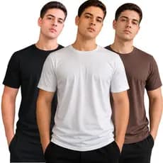 Kit 3 Camiseta Masculina Básica Clássica Algodão Penteado Lisa