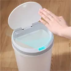 Lixeira Inteligente Automática Sensor Banheiro Redonda 12 Litros Recarregável USB Movimento Vibração Toque Proximidade