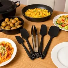 Jogo de Utensílios de Silicone para Cozinha 5 ou 8 peças Kit Conjunto Espátula Pegador Concha Colher Batedor Pincel