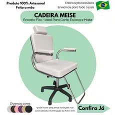 Cadeira Salão Beleza Barbearia Cabeleireiro Pistão Regulagem 130kg Encosto Fixo Diversas Cores Meise