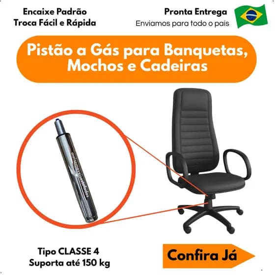 Pistão a Gás Amortecedor Universal  para Cadeiras de Salão Escritório Barbearia Gamer Reforçado