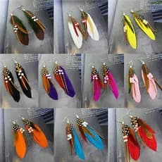 Brincos Pendurados Elegantes Com Contas De Couro E Penas Indianas BR