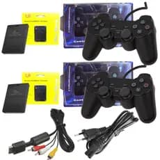 Kit Controle Ps2 Joystick + 2 Memory Card + Cabo Av + Cabo Força Playstation 2 Manete
