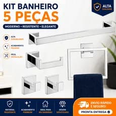 Kit Acessórios Banheiro Inox 304 5 Peças Alto Luxo Prata com Toalheiros Porta Papel e Ganchos