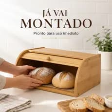 Porta Pão Bambu Retrátil JÁ MONTADO Organizador Armazenamento de Pães Bolos Doces Biscoitos