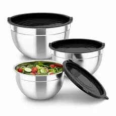 Conjunto 3 Bowls Tigelas Inox Tampa Plástica Kit Inox