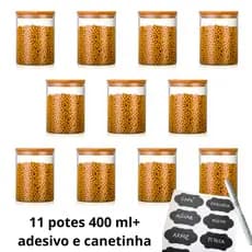 Kit Potes de Vidro Tampa de Bambu Herméticos 1000ml, 600ml, 400ml e 200ml - Queima de Estoque