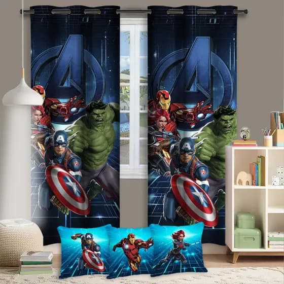 Super-Heróis Quarto Infantil Menina Menino Cortina Avulsa Ou Kit Com Cobre Leito Completo