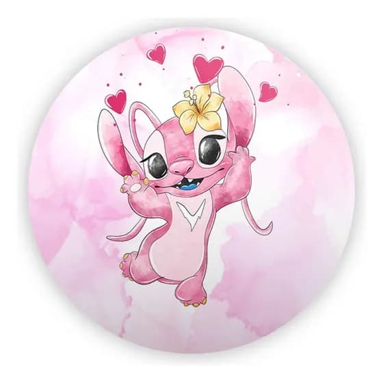 Decoração Desenho Infanyl Capa De Mini Painel Redondo Veste Facil Angel Rosa Namorada Stitch
