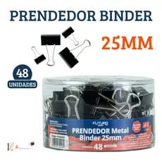 Kit com 48 Unidades Prendedor De Papel Binder Metal Clips Borboleta Preto 25mm