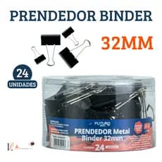 Kit com 24 Unidades Prendedor De Papel Binder Metal Clips Borboleta Preto 32mm