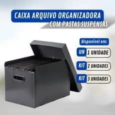 Caixa Organizadora Arquivo em Plástico Polionda C/10 Pastas Suspensas Preta Unidade ou Kit