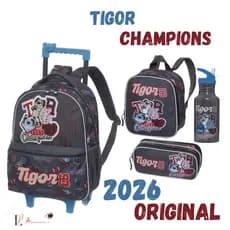 Kit Mochila Carrinho Lancheira Estojo Tigor Tigre Champion 2026 Original