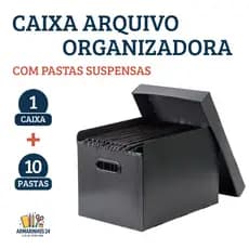Caixa Organizadora Arquivo A4 Polionda C/10 Pastas Suspensas Preta com Tampa e Alça – Escritório, Estudo, Documentos