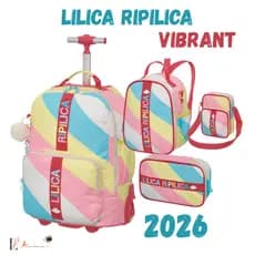 Kit Mochila Carrinho Lancheira Estojo Bolsa Lilica Ripilica Vibrant Original