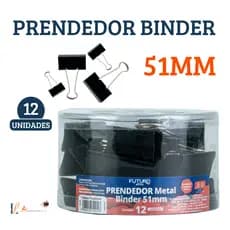 12 Unidades Clip Binder Preto 51mm – Clipe de Papel Metálico Forte p/ Escritório, Escola, Organização e Festas