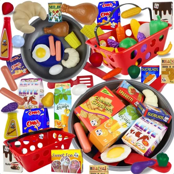 Frigideira Infantil Comidinhas de Brinquedo + Cestinha Legumes Infantil Kit Cozinha Infantil