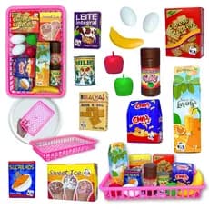 Kit acessórios de cozinha brinquedo infantil de comidinha Mini Mercado Cesta Fruta Legume Comidinha