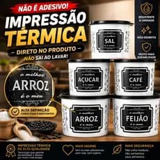Kit 5 Potes de Mantimentos Plástico Decorado Preto Frases