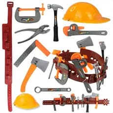 Kit Ferramentas e Varios Itens de Brinquedo Infantil 08 Peças Menino Capacete com ajuste de tamanhos