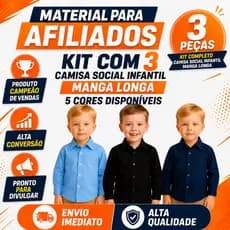 Kit 3 Camisa Infantil Social Manga Longa Lisa Menino Luxo !!! 2 ao 10 ENVIO IMEDIATO !!!