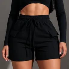 Shorts Cargo De Moletom Feminino Cintura Alta com Bolsos Moda Streetwear Casual - ENVIO IMEDIATO !!!