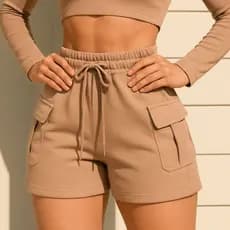 Bermuda Shorts Feminina Cargo De Moletom com Cordão Ajustável Conforto e Estilo - ENVIO IMEDIATO !!!