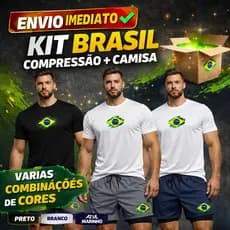 Conjunto Brasil Esportivo Camisa + Bermuda Compressão 2 em 1 Academia Corrida - ENVIO IMEDIATO !!!
