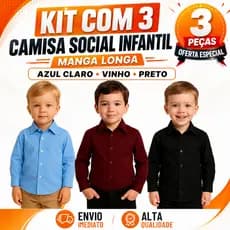 Kit 3 Camisas Infantil Social Manga Longa Para Festa Menino !!! ENVIO IMEDIATO !!! 2 AO 10
