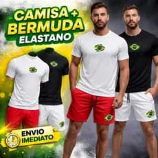 Kit 2 Peças Conjunto Masculino Brasil Camisa Dr.1 F1.t + Bermuda Elastano Academia ENVIO IMEDIATO !