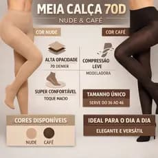 Meia Calça 70D Feminina – Alta Opacidade, Conforto e Elegância | Nude e Café | ENVIO IMEDIATO !!!