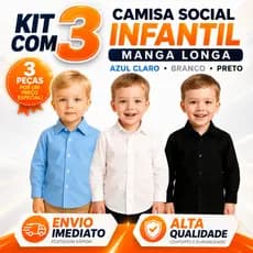 Camisa Social Infantil Manga Longa Kit 3 Peças Menino Luxo !!! 2 ao 10 ENVIO IMEDIATO !!!