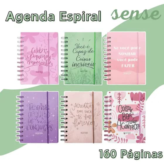 Mini Agenda Espiral 160 Folhas Notebook Pequeno com Elástico Anotações Escolar 6 Estilos