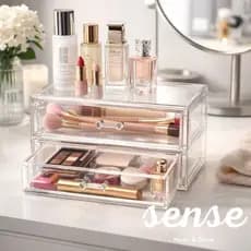Organizador Acrílico Transparente com 2 Gavetas – Caixa Multiuso para Maquiagem, Acessórios e Cosméticos