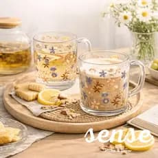 Kit Caneca de Vidro 2 Unidades – Floral / Flores Brancas / Café | Transparente, Elegante e Resistente