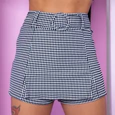 Shortsaia Xadrez Feminino com cinto forrado fenda Malha Crepe M ao Extra