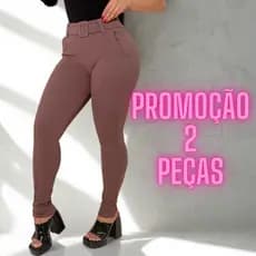 KIT 2 Calça Feminina Skinny Malha Crepe Com Cinto Forrado Cintura Alta Social