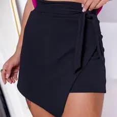 Short Saia Feminino Cinto Laço Amarração Detalhe Assimétrico Cintura Alta M ao Extra