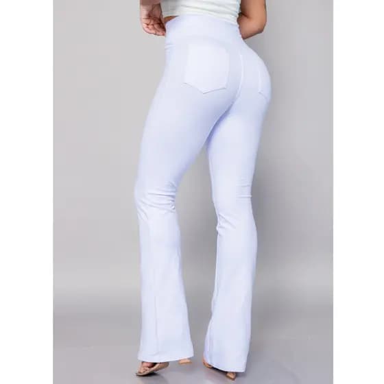 Calça Flare Branca Feminina Cotton Jeans Fake Cintura Alta Bailarina Enfermagem Esteticista