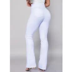 Calça Flare Branca Feminina Cotton Jeans Fake Cintura Alta Bailarina Enfermagem Esteticista