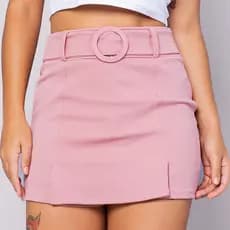 Short Saia Com Cinto Forrado Fenda Lateral Cintura Alta Curto Crepe M AO EXTRA