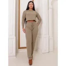 Conjunto Feminino Lanzinha Calça e Blusa Elástico na Cintura Bolsos Confortável Casual Moda inverno