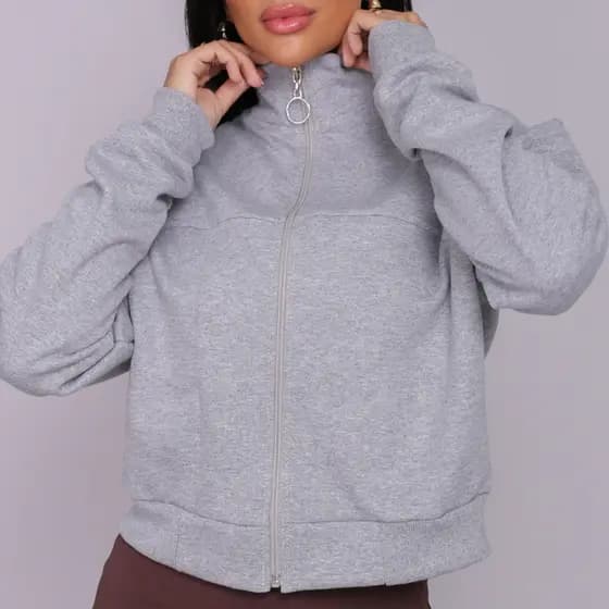 Blusa Moletom Flanelada Feminina Casaco de Frio Fechamento Em Zíper Casual M G GG