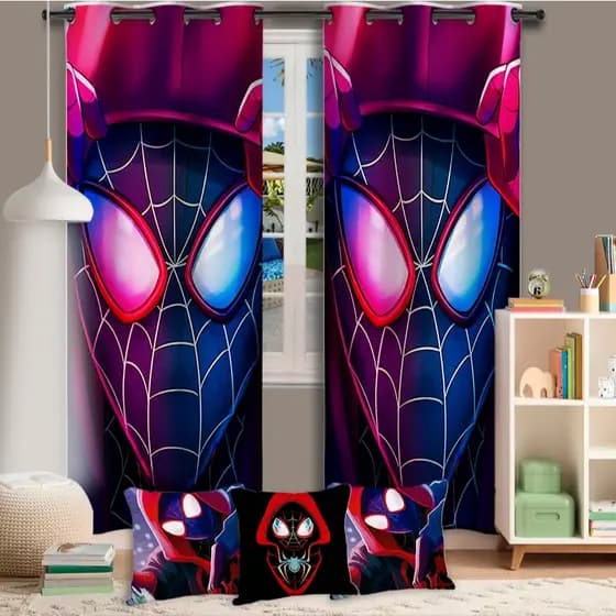 Cortina Oxford 3.00x2.20 avulsa ou Cortina e 3 Almofadas Spaider Aranha Decoração Para Quarto Infantil